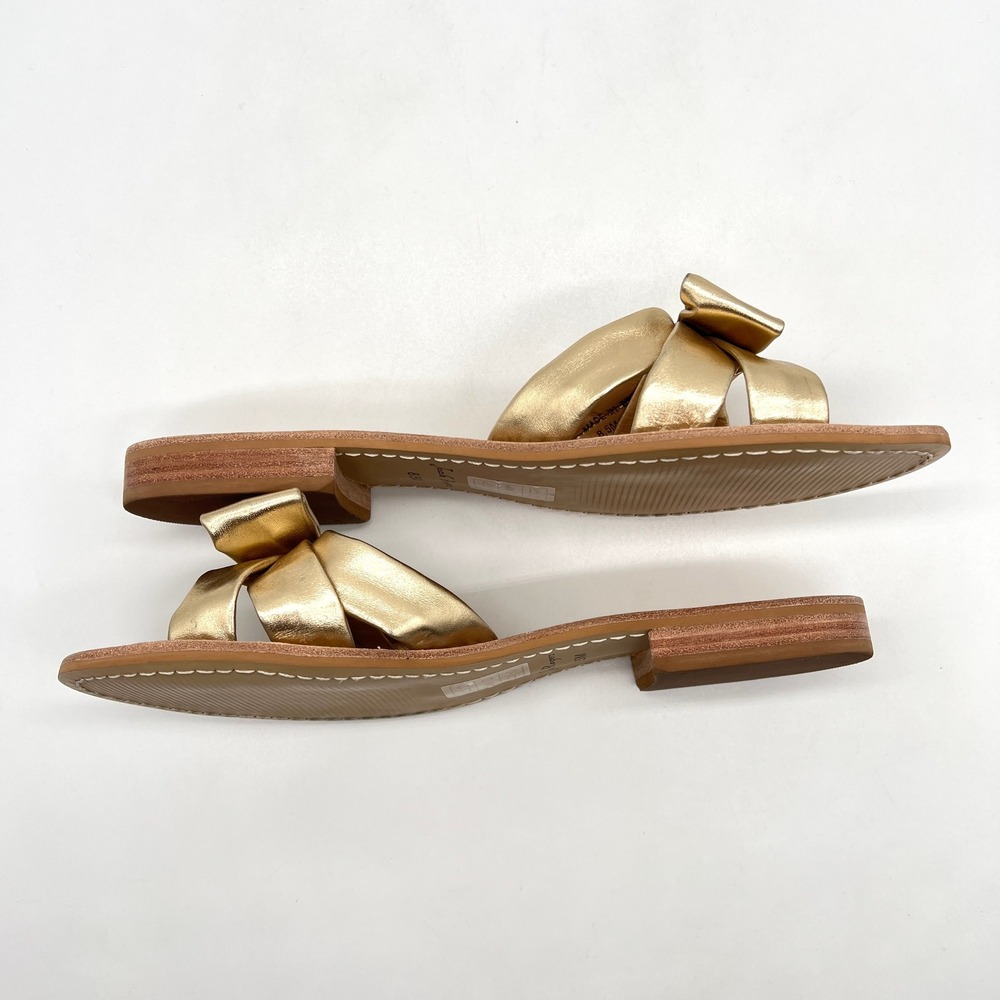 JACK ROGERS Brightly Bow Sandal Womens 8.5 Gold Nappa Leather Slip On Slide Flat - Picture 5 of 13